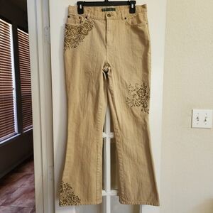 Lauren Jeans Co Ralph Lauren Tan Floral Print Cotton Denim Jeans Women’s Size 10